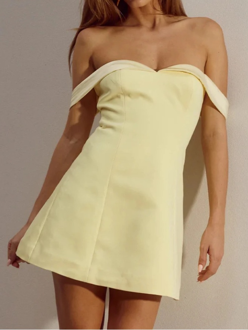 Runaway The Label NWT Ebony Mini Dress in Lemon Yellow Off the Shoulder SZ XS